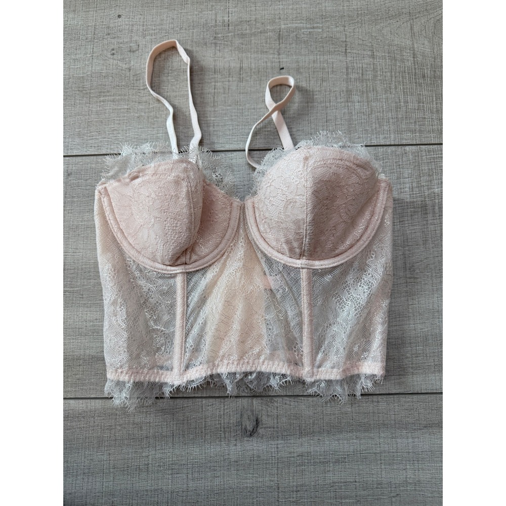 Victorias Secret Dream Angels Pink Laceโ Corset Top Metallic Silver 32B